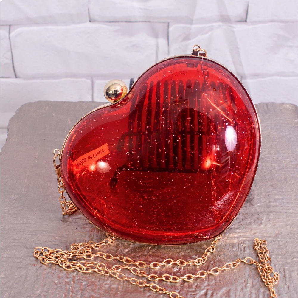 Glitter Red Heart Clutch Purse